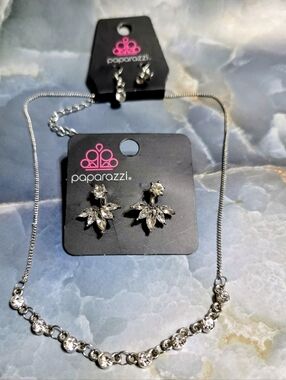paparazzi Silver Clear Crystal Necklace and Earrings Set